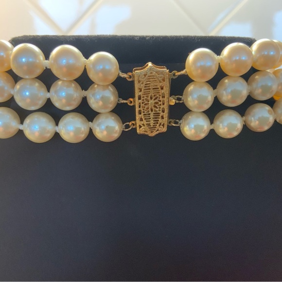 Kenneth Jay Lane Deco three row Pearly Necklace. From Neiman Marcus. - Picture 5 of 11